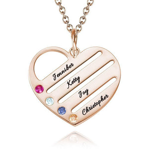 Engraved Heart Necklace with Custom Birthstone Family Jewelry Gift, Rose Gold Plated - MadeMineAU