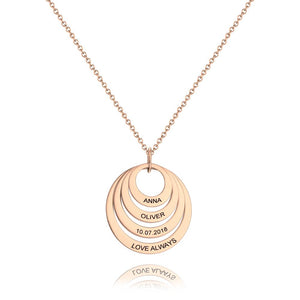 Personalized Engraved Necklace, Four Disc Name Necklace Rose Gold Plated - Rose Gold - MadeMineAU