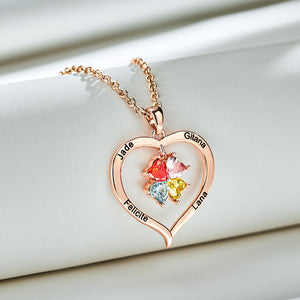 Custom Engraved Necklace Birthstone Heart-shaped Rhinestone Memorial Gifts