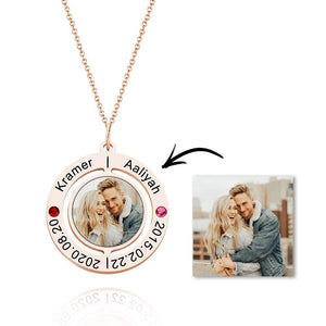 Custom Photo Engraved Necklace with Birthstones Gift for Love