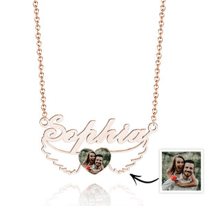 Custom Photo Name Necklace Heart Wings Couple Gifts - soufeelus