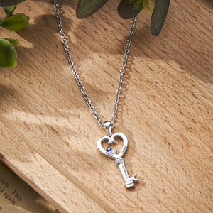 Personalized Key Diamonds Necklace With Text Love Heart Pendant Gift For Her