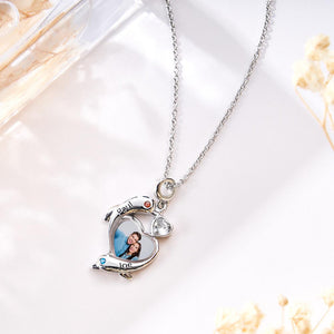 Personalized Photo Dolphin Birthstone Necklace Valentine's Day Gifts For Couples