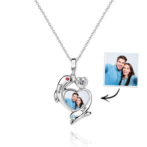 Personalized Photo Dolphin Birthstone Necklace Valentine's Day Gifts For Couples - soufeelus