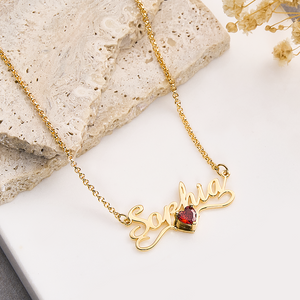 Personalized Name Necklace with Heart Birthstone Birthday Anniversary Gift for Her - MadeMineAU