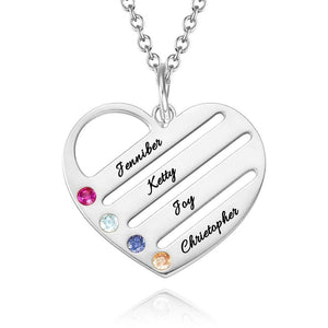 Engraved Heart Necklace with Custom Birthstone Family Jewelry Gift, Rose Gold Plated - MadeMineAU