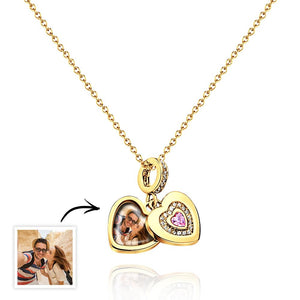 Custom Photo Charm with Necklace Individual Personalized Photo Charm with Heart Birthstone Photo Gift - soufeelus