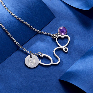 Custom Birthstone Necklace Alphabet Necklace Stethoscope Heart Gifts