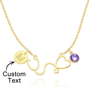 Custom Birthstone Necklace Alphabet Necklace Stethoscope Heart Gifts - 