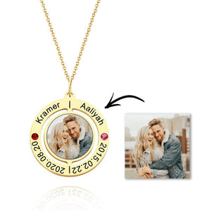 Custom Photo Engraved Necklace with Birthstones Gift for Love