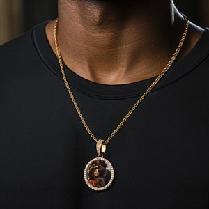 Custom Made Photo Circle Necklace and Pendant Large Hip Hop Round Pendant Iced out Cubic Zirconia Jewelry Gift for Him