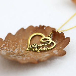 Custom Overlapping Heart Two Name Necklace Nameplates Necklace14k Gold Plated For Her - MadeMineAU