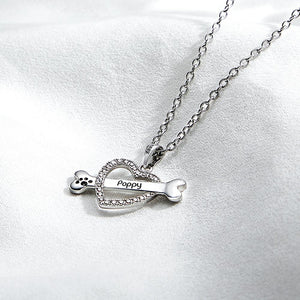 Personalized Bone Necklace With Text Fashion Heart-Shaped Rhinestone Pendant Gift For Her
