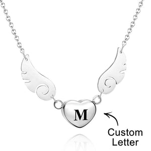 Custom Engraved Angel Wings Necklace With Letter Heart Charm Jewelry Gifts For Her - soufeelus