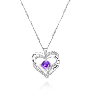 Custom Engraved For Diamond Heart Pendant Necklace With Birthstone Gift For Women
