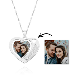 Custom Photo Engraved Necklaces Heart Pendant with Hollowed out Heart Gift for Love