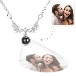 Custom Photo Projection Necklace Angel's Wings Pendant Necklace Gift for Her - MadeMineAU