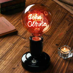 Custom Text Edison Led Filament Modeling Lamp Soft Light Bulbs Decorative Vintage Black Lamp Base - MadeMineAU