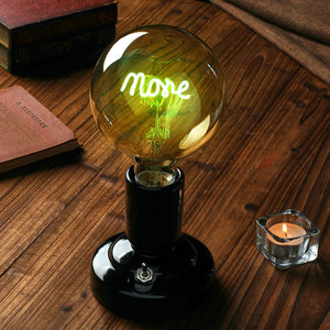 Custom Text Edison Led Filament Modeling Lamp Soft Light Bulbs Decorative Vintage Black Lamp Base - MadeMineAU