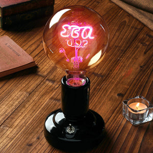 Custom Text Edison Led Filament Modeling Lamp Soft Light Bulbs Decorative Vintage Black Lamp Base - MadeMineAU