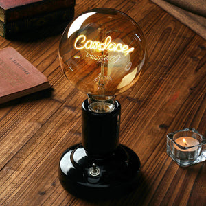 Custom Text Edison Led Filament Modeling Lamp Soft Light Bulbs Decorative Vintage Black Lamp Base - MadeMineAU