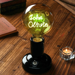 Custom Text Edison Led Filament Modeling Lamp Soft Light Bulbs Decorative Vintage Black Lamp Base - MadeMineAU