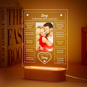 Custom Photo Engraved Seven Colors Night Light Ten Reasons Why I Love You Anniversary Gifts