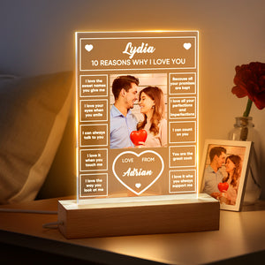 Gifts For Girlfriend Custom Photo Engraved Night Light Ten Reasons Why I Love You Anniversary Gifts
