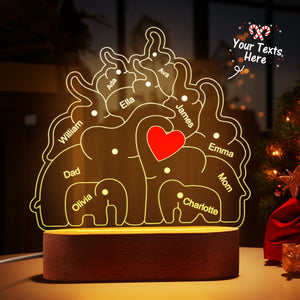 Personalized Names Elephant Family Acrylic Lamp Custom Night Light Best Christmas Gift - MadeMineAU