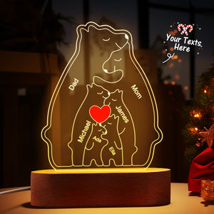 Personalized Names Warm Bear Family Acrylic Lamp Custom Night Light Best Christmas Gift - MadeMineAU