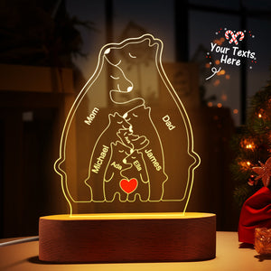 Personalized Names Warm Bear Family Acrylic Lamp Custom Night Light Best Christmas Gift - MadeMineAU