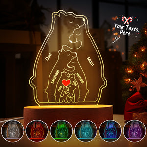 Personalized Names Warm Bear Family Acrylic Lamp Custom Night Light Best Christmas Gift - MadeMineAU