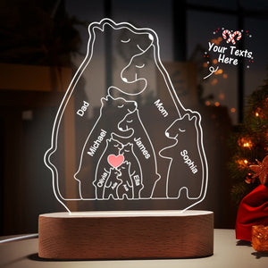 Personalized Names Warm Bear Family Acrylic Lamp Custom Night Light Best Christmas Gift - MadeMineAU