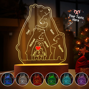 Personalized Names Warm Bear Family Acrylic Lamp Custom Night Light Best Christmas Gift - MadeMineAU