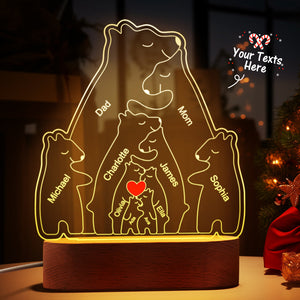 Personalized Names Warm Bear Family Acrylic Lamp Custom Night Light Best Christmas Gift - MadeMineAU