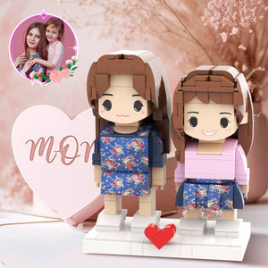 Mother's Day Daughter Mother Pretty Matching Blue Dress Customizable Head 2 People Custom Brick Figures Gift for Mom On Mother's Day - MadeMineAU