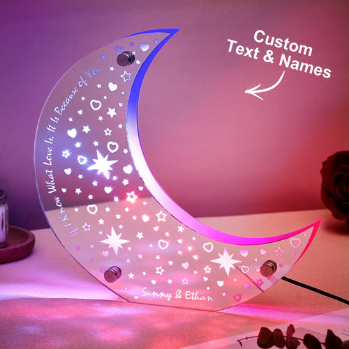 Personalized Engraved LED Moon Mirror Light Custom Home Decor Gift for Couple - MadeMineAU