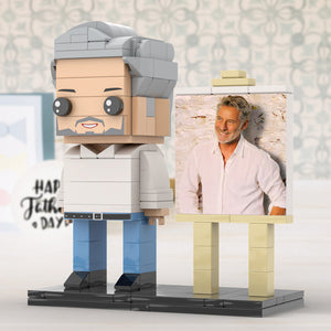 Full Body Customizable 1 Person Daddy With Classic White Shirt And Jeans Custom Brick with Frame Figures Small Particle Block Toy Brick Me Figures For Father's Day - MadeMineAU