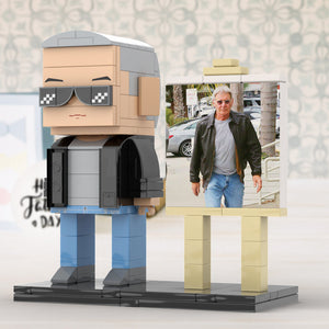 Full Body Customizable 1 Person Cool Grey Hair Daddy Street Photo With Classic Outfit Custom Brick with Frame Figures Small Particle Block Toy Brick Me Figures For Father's Day - MadeMineAU