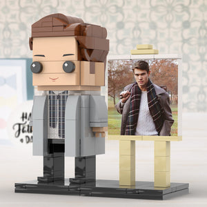 Full Body Customizable 1 Person Stylish Young Daddy With Scarf Custom Brick with Frame Figures Small Particle Block Toy Brick Me Figures For Father's Day - MadeMineAU