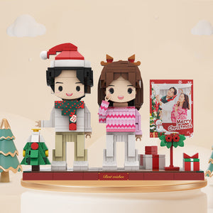 Christmas Brick Figures Full Body Customizable 2 People Photo Frame Custom Cute Brick Figures Small Particle Block - MadeMineAU