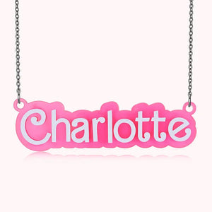 Personalized Pink and White Barbi Doll Acrylic Necklace with Name Birthday Valentine's Day Gift for Her - MadeMineAU