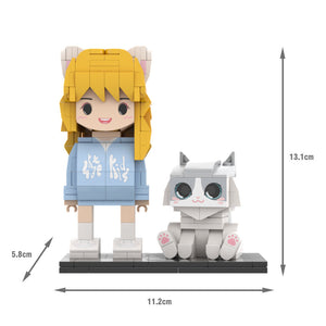 Full Body Customizable Cute Brick Figures Persaonalized Cute Brick Figures with Cat Small Particle Block Toy - MadeMineAU