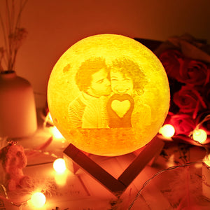 Custom Photo Moon Lamp Anniversary Gifts Magic Lunar 3D Printing With Double - Sided Photo - Touch 16 Colors For Lovers