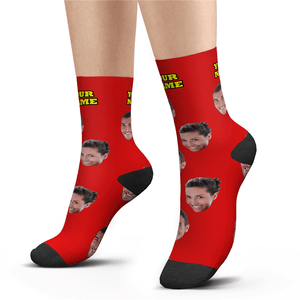Custom Happy Photo Socks With Your Text Colorful