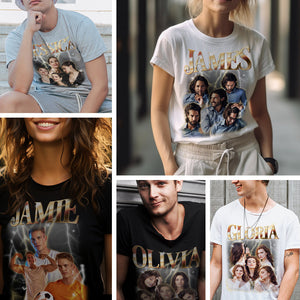 Custom Photo Vintage Tee Personalized Name T-shirt Couple Gifts Personalised Valentines Gifts