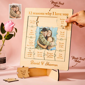 12 Reasons Why I Love You Custom Photo Name Acrylic Wooden Puzzle