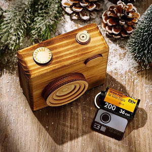Wooden Box For Film Camera Roll Keychain
