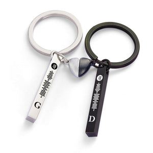 Set Magnet Heart Cute Custom Initial Keychain Spotify Music Keychain for Couple - MadeMineAU