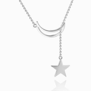 Moon And Star Pendant Necklace Sterling Silver For Women Girls - MadeMineAU